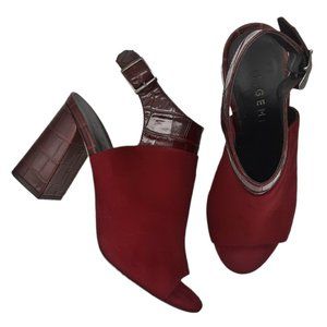 M. Gemi Stagione Burgundy Croc Embossed Suede Ankle Strap Heels SZ 37.5
